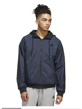 adidas Navy and Black Hooded Windbreaker Jacket